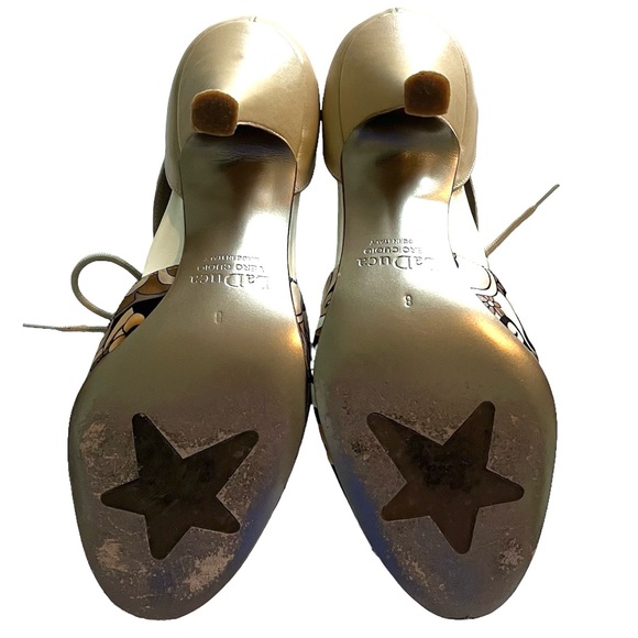 SUPER RARE Laduca KATRINA Cream & Beige Leather W/Printed Satin Size 38 LE EUC - Picture 4 of 6